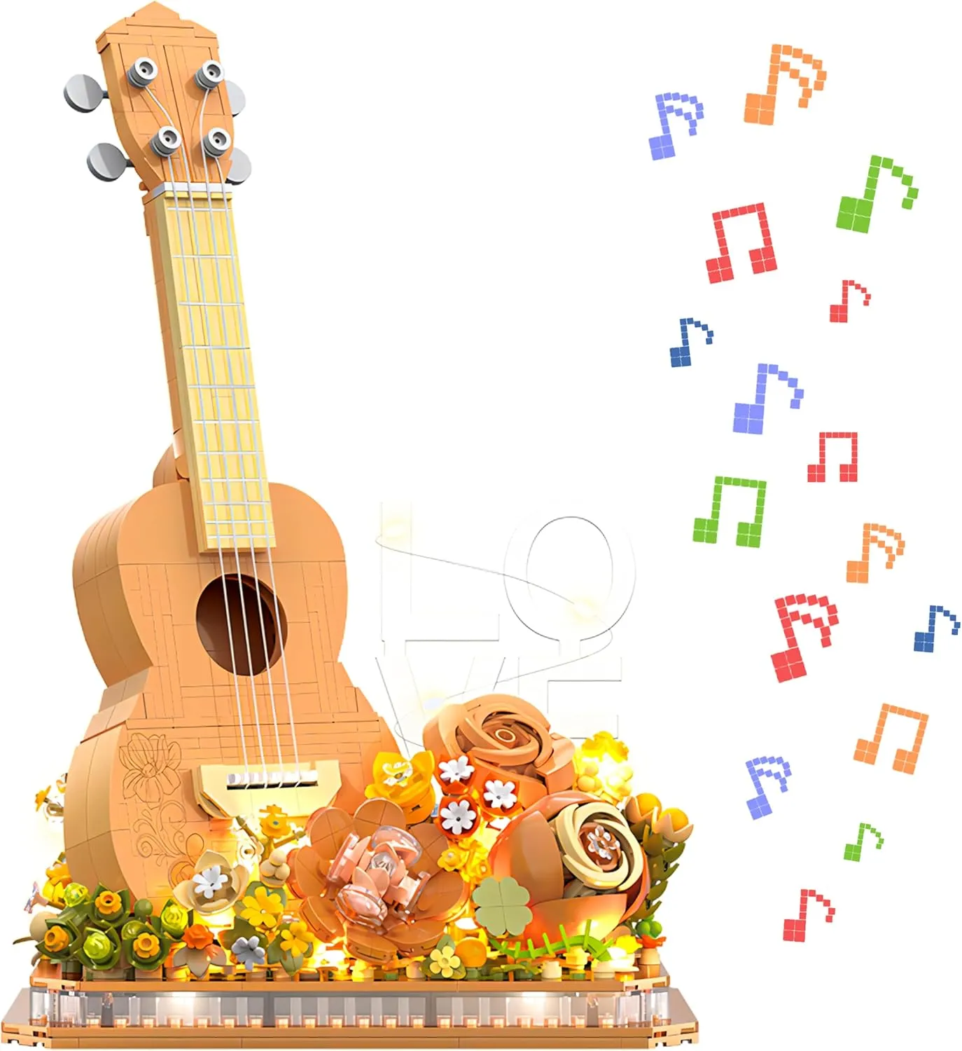 Flower Bouquet Guitar Building Blocks Set, 909PCS Music Instruments Ukulele Bricks Set, Gifts for Adults and Kids