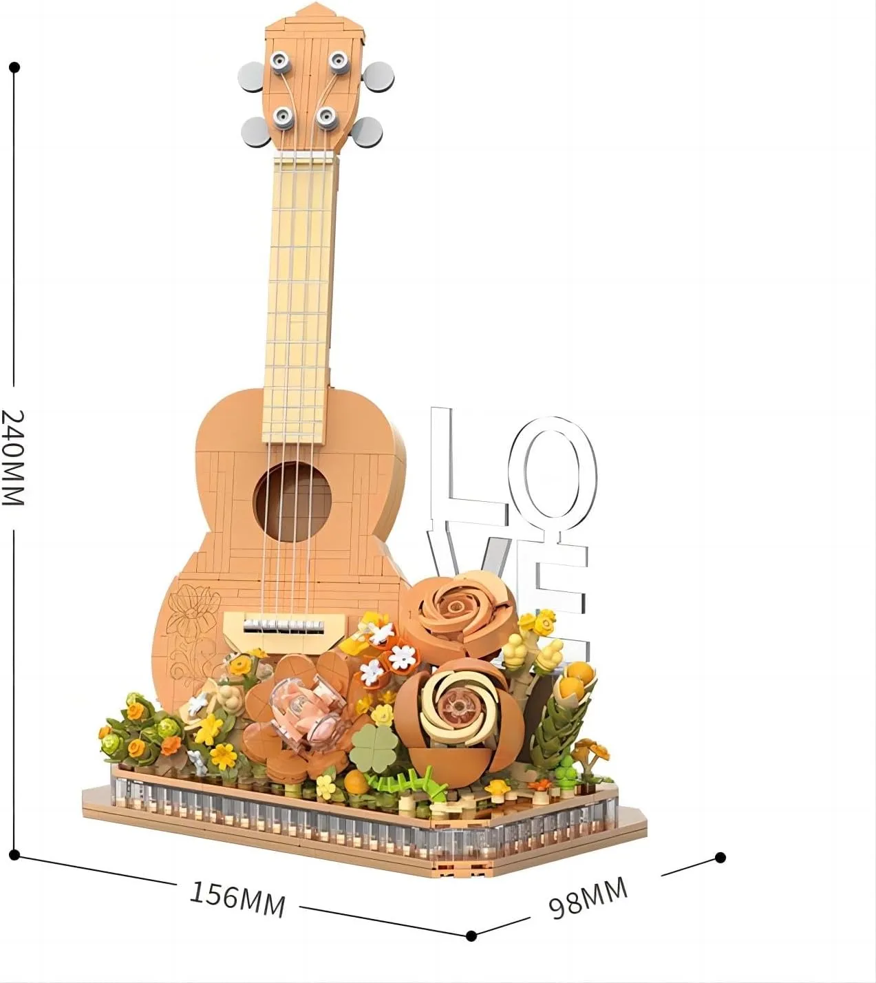 Flower Bouquet Guitar Building Blocks Set, 909PCS Music Instruments Ukulele Bricks Set, Gifts for Adults and Kids