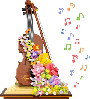 Flower Bouquet Violin Building Blocks Set, 950PCS Music Instruments Bricks Set, Gifts for Adults and Kids