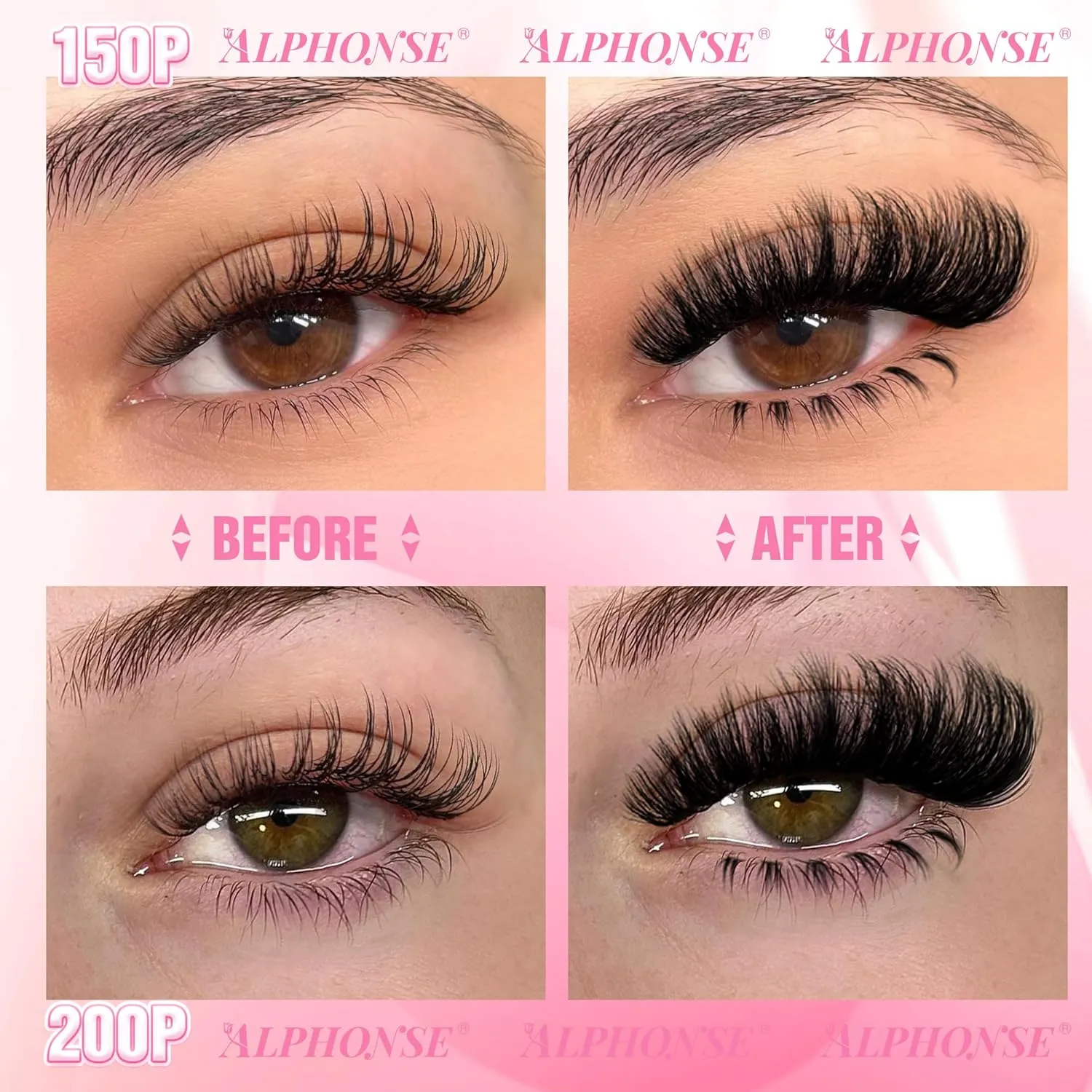 Fluffier Lash Clusters Kit with Bottom Lashes 320pcs Cluster Eyelash Extensions Kit Volume Individual Lashes Kit with Lash Bond and Seal Tweezers by ALPHONSE (150D 200D, 12-20mm)