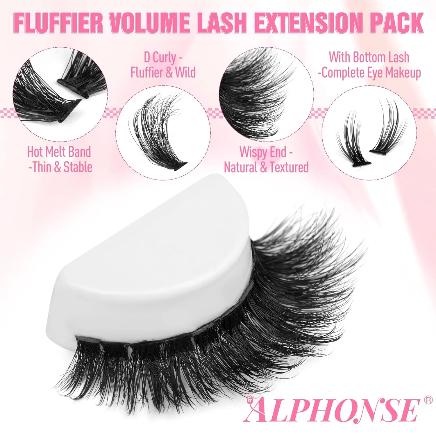 Fluffier Lash Clusters Kit with Bottom Lashes 320pcs Cluster Eyelash Extensions Kit Volume Individual Lashes Kit with Lash Bond and Seal Tweezers by ALPHONSE (150D 200D, 12-20mm)