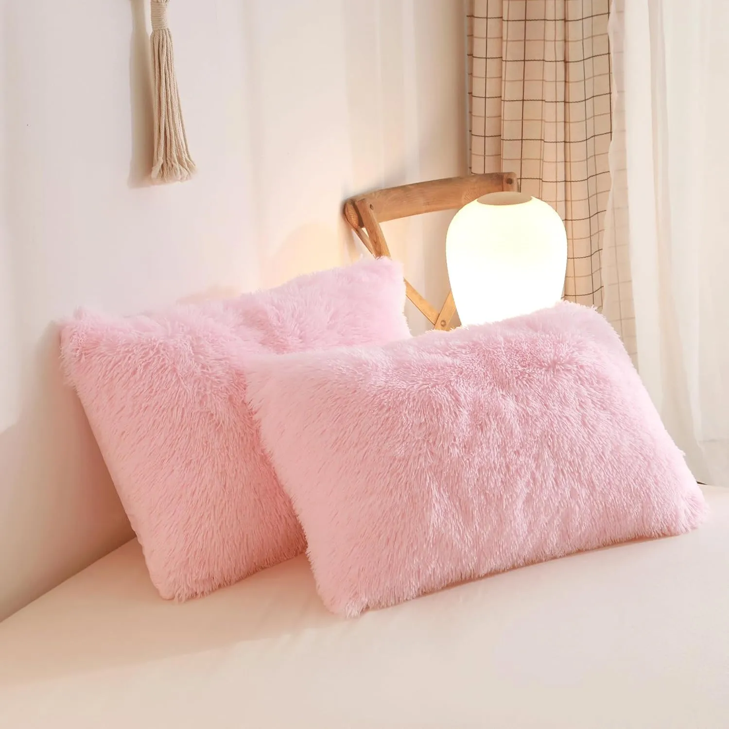 Fluffy Pink Comforter Cover Queen Set, Soft Furry Shaggy Pink Bedding Queen Set 3 Pieces (1 Fuzzy Duvet Cover   2 Faux Fur Pillow Cases) Fluffy Bed Set, Zipper Closure