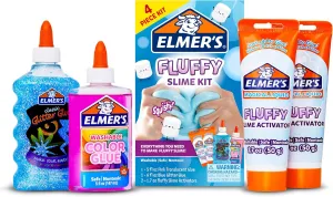 Fluffy Slime Kit, Includes Elmer’s Translucent Color Glue, Elmer’s Glitter Glue, Fluffy Slime Activator, 4 Count