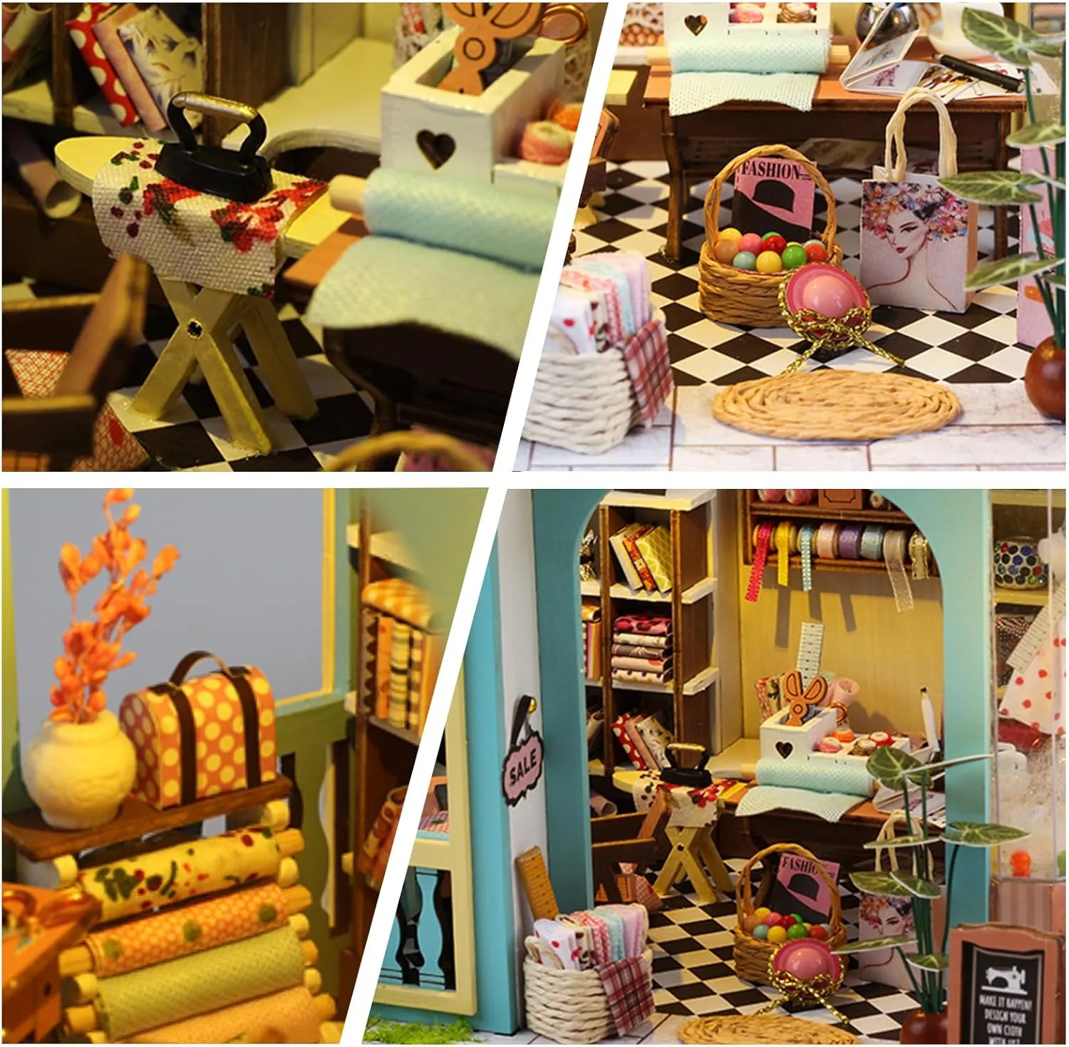 FLYNOVA DIY Miniature House Kit,Tailor Shop Dollhouse with Furniture & LED,Adults Teens Mini House Building Kit,3D Wooden Crafts Tiny House Model,Xmas Birthday Gifts Home Table Decor,Friends Present