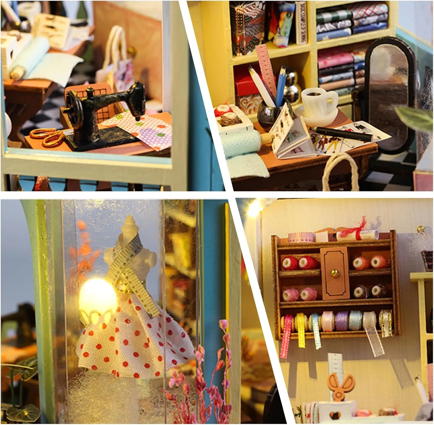 FLYNOVA DIY Miniature House Kit,Tailor Shop Dollhouse with Furniture & LED,Adults Teens Mini House Building Kit,3D Wooden Crafts Tiny House Model,Xmas Birthday Gifts Home Table Decor,Friends Present