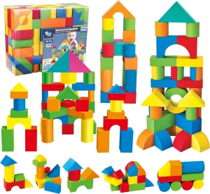 Foam Blocks for Toddlers, 138 Pieces EVA Soft Stacking Building Blocks Toy Set, Early Learning Construction Toys & Gifts for Kids, Boys & Girls 18  Months 1-3 Years