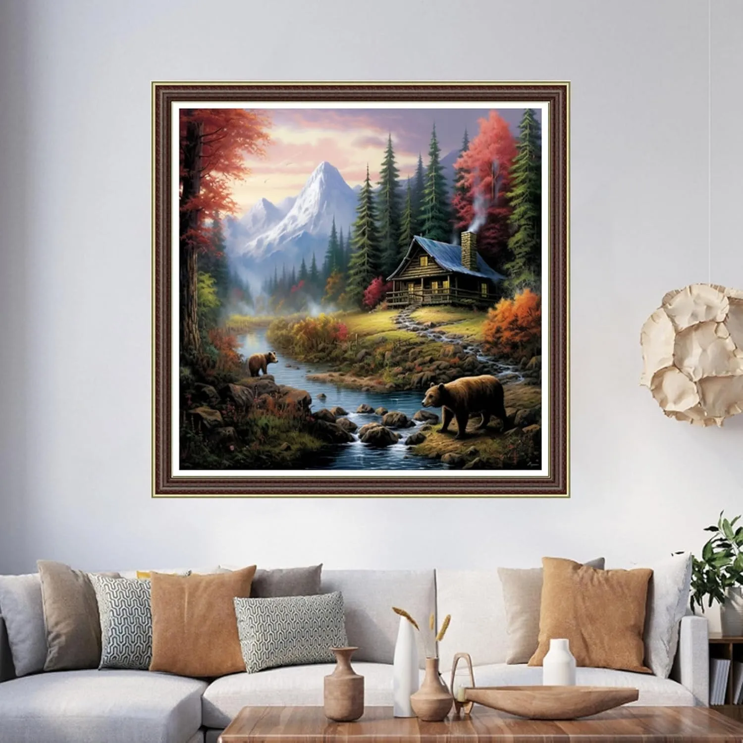 Foxhool Beginners Cross Stitch Kits Stamped Full Range of Embroidery Kits for Adults DIY Cross Stitches kit Embroidery Patterns for Needlepoint kit-Bear Scenery 17.7x17.7 inch
