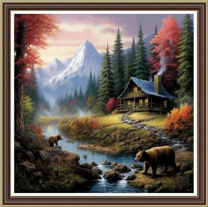 Foxhool Beginners Cross Stitch Kits Stamped Full Range of Embroidery Kits for Adults DIY Cross Stitches kit Embroidery Patterns for Needlepoint kit-Bear Scenery 17.7x17.7 inch