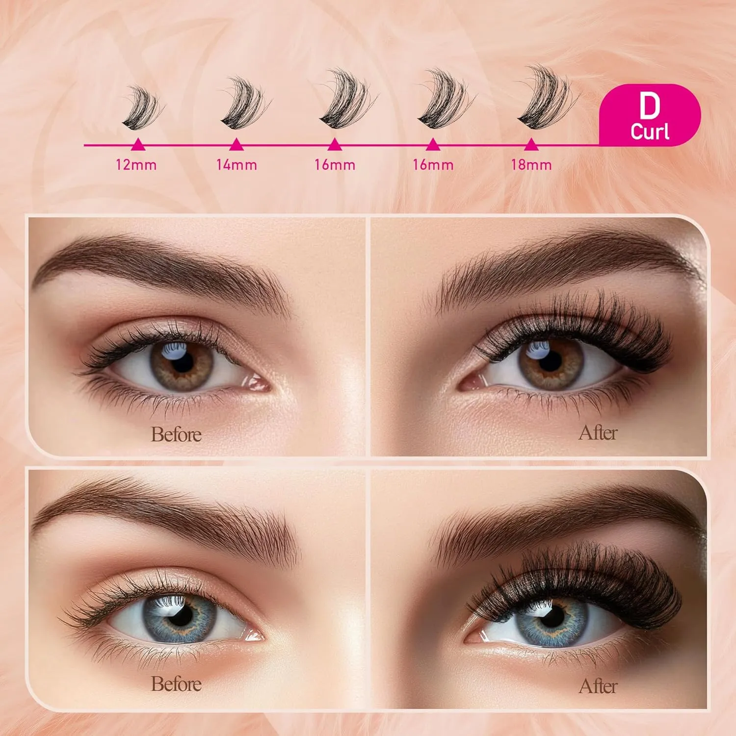 Foxy Beauty Lash Clusters Kit - 432Pcs Fluffy Eyelash Extension Kit 12-20mm D Curl Clusters Soft Comfortable With Bond Seal Remover Applicator