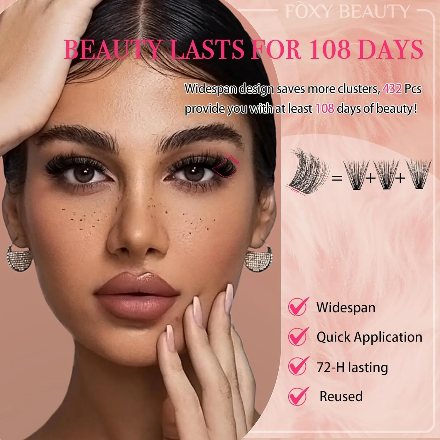 Foxy Beauty Lash Clusters Kit - 432Pcs Fluffy Eyelash Extension Kit 12-20mm D Curl Clusters Soft Comfortable With Bond Seal Remover Applicator
