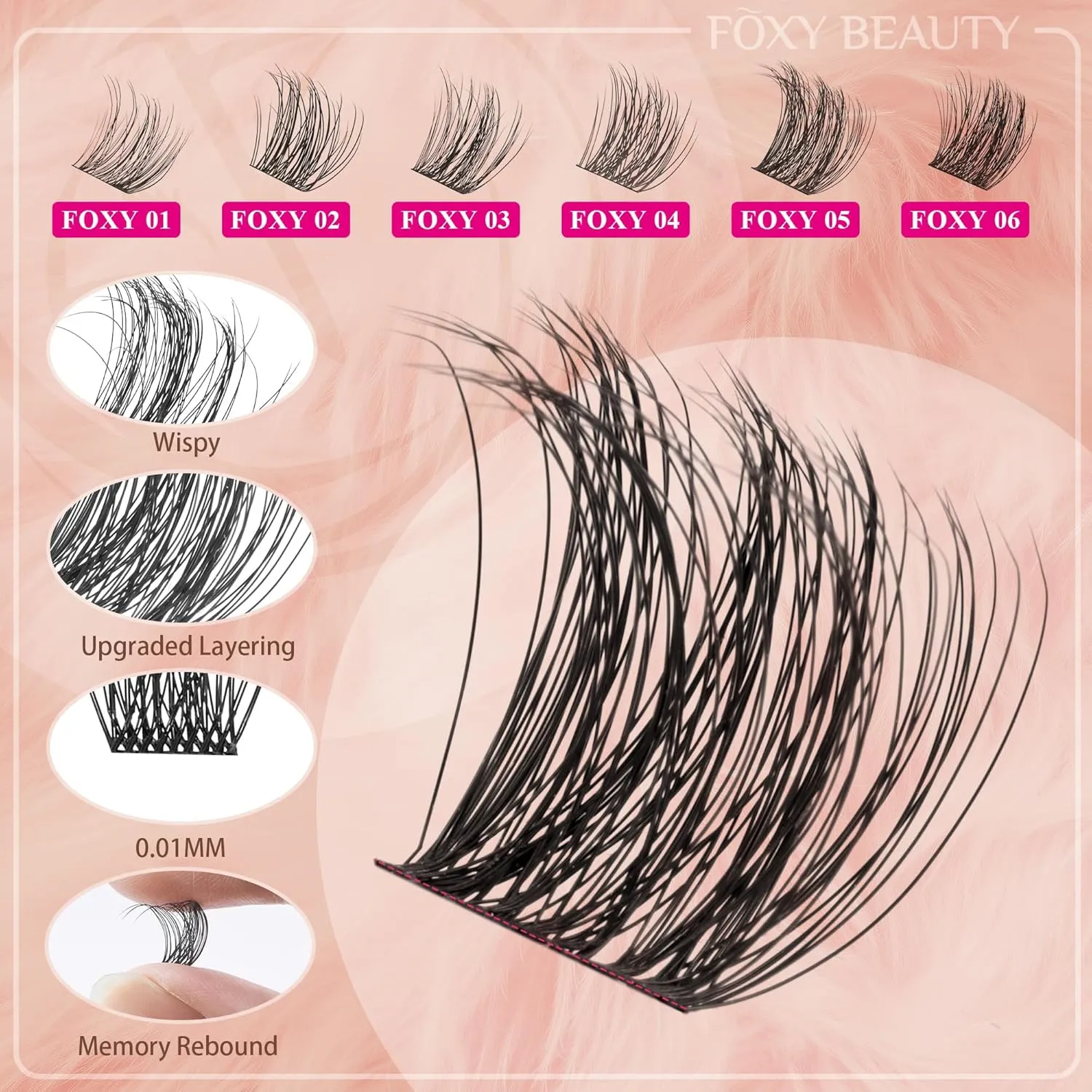 Foxy Beauty Lash Clusters Kit - 432Pcs Fluffy Eyelash Extension Kit 12-20mm D Curl Clusters Soft Comfortable With Bond Seal Remover Applicator