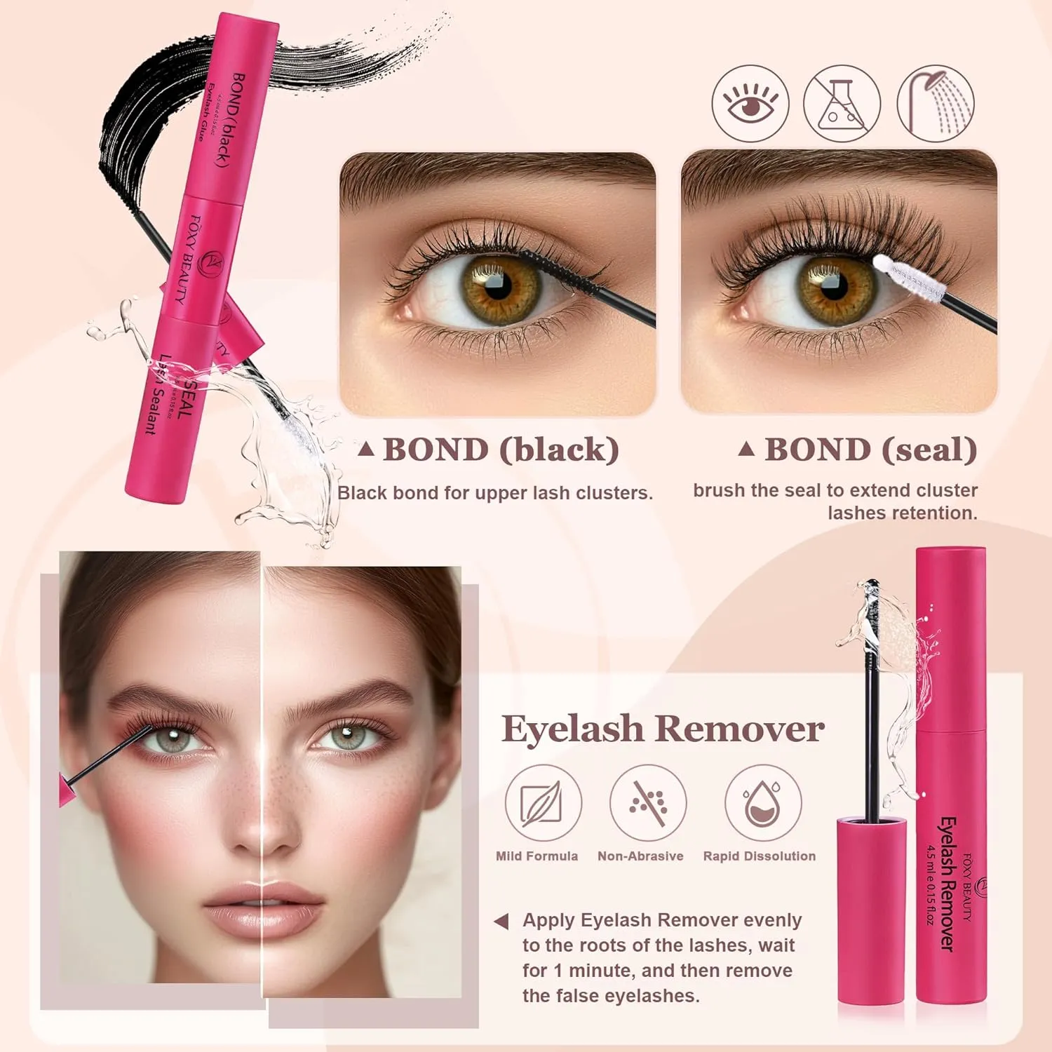 FOXY BEAUTY Lash Extension Kit-Lash Clusters Kit D Curl Cluster Eyelash Extension Kit with Mascara Brush Bond and Seal Glue Remover Lash Applicators for DIY At Home