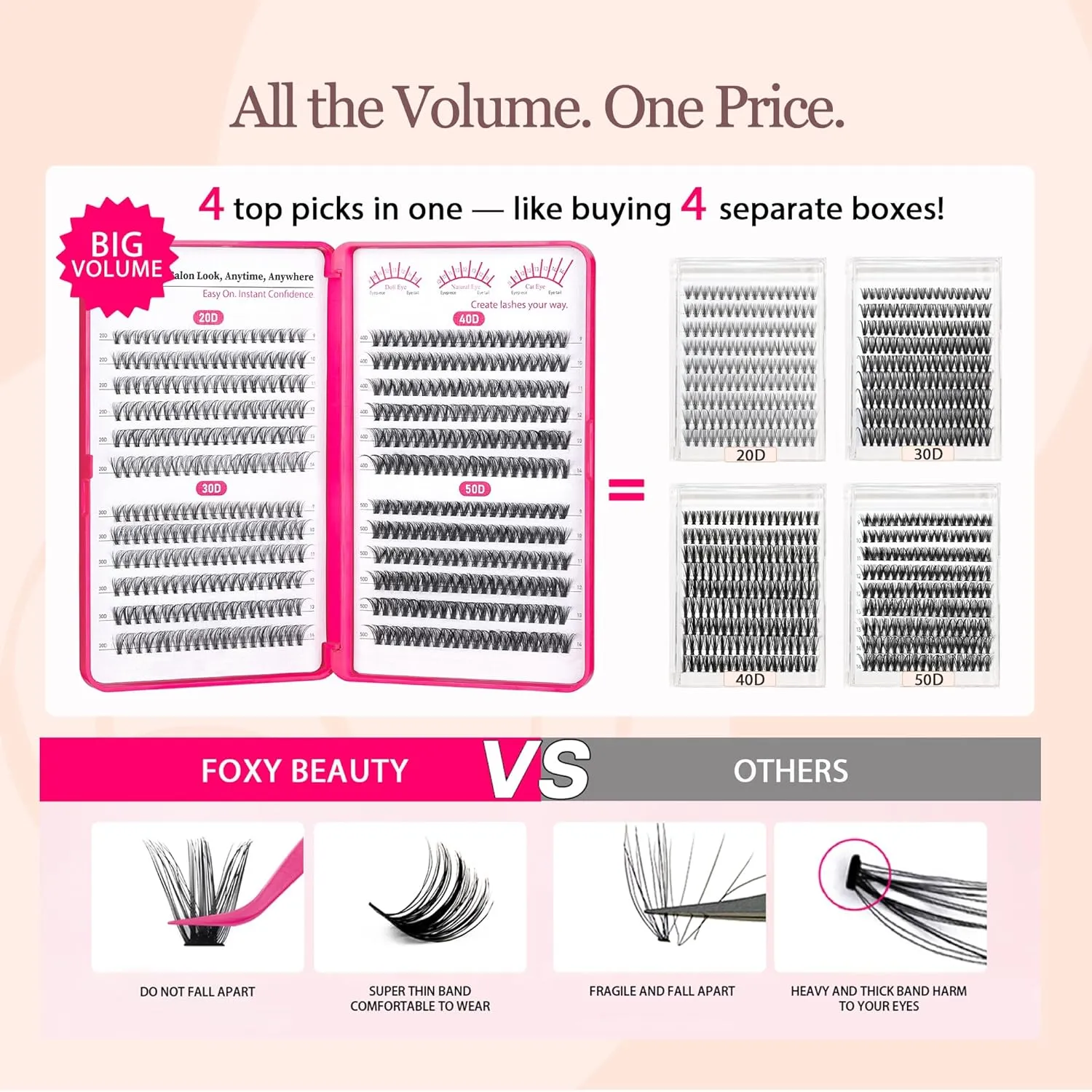 FOXY BEAUTY Lash Extension Kit-Lash Clusters Kit D Curl Cluster Eyelash Extension Kit with Mascara Brush Bond and Seal Glue Remover Lash Applicators for DIY At Home