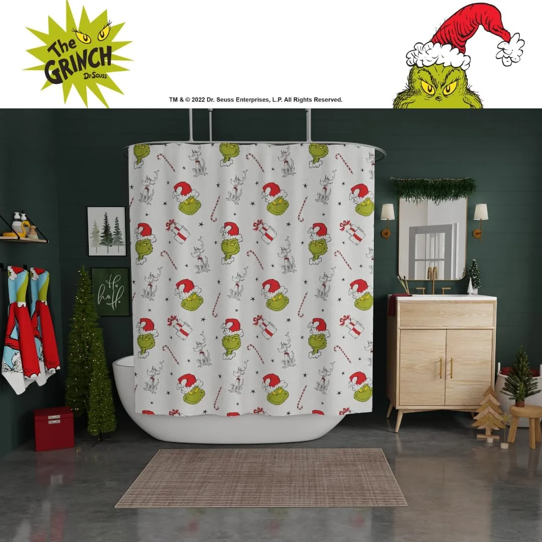 Franco Grinch Holiday Christmas Bath Microfiber Shower Curtain, 72x72, (Officially Licensed Product)