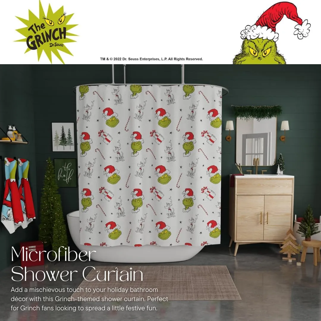 Franco Grinch Holiday Christmas Bath Microfiber Shower Curtain, 72x72, (Officially Licensed Product)
