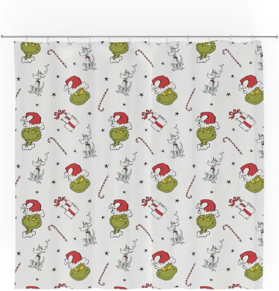Franco Grinch Holiday Christmas Bath Microfiber Shower Curtain, 72x72, (Officially Licensed Product)