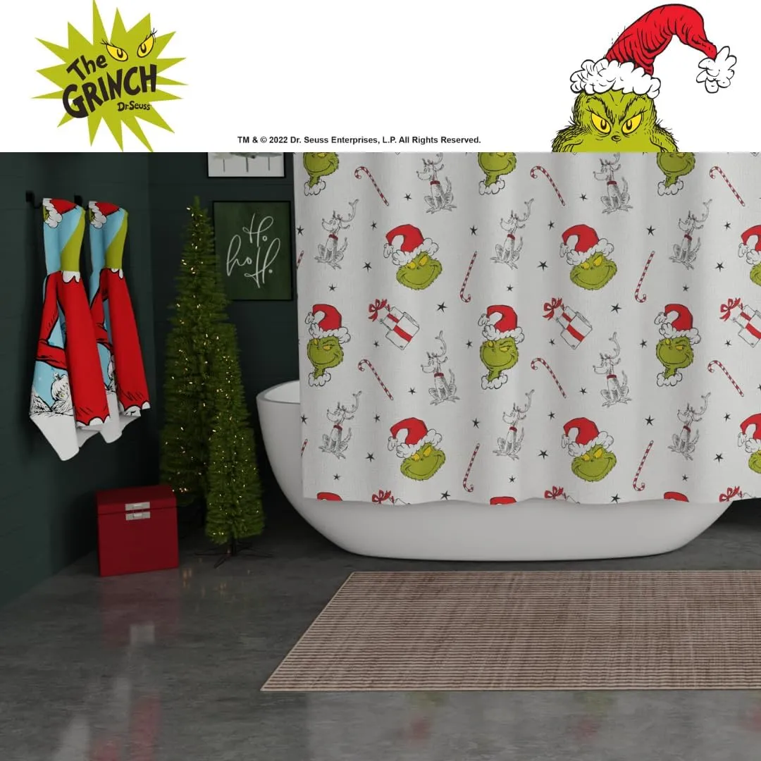 Franco Grinch Holiday Christmas Bath Microfiber Shower Curtain, 72x72, (Officially Licensed Product)
