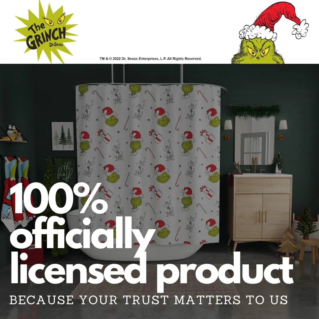 Franco Grinch Holiday Christmas Bath Microfiber Shower Curtain, 72x72, (Officially Licensed Product)