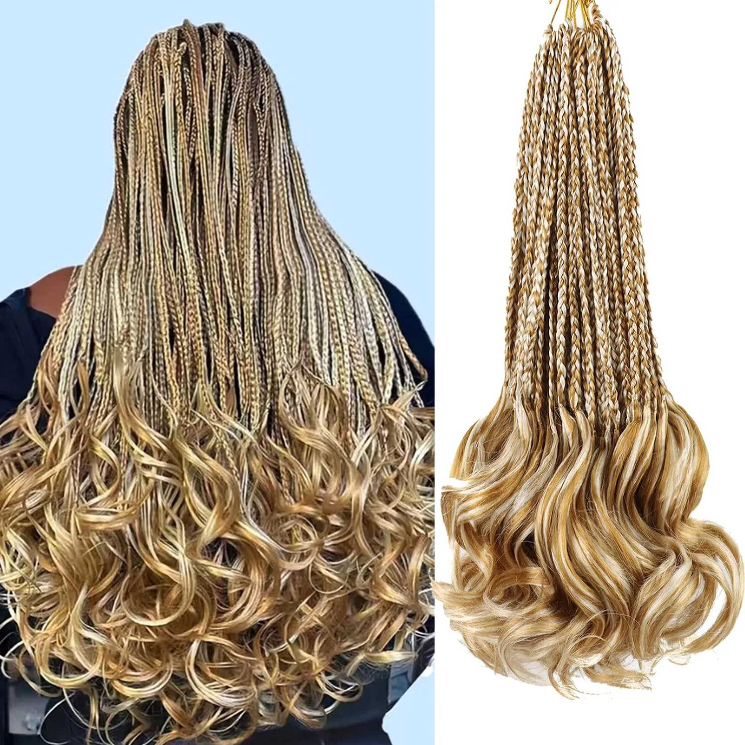 French Curl Braiding Hair Crochet Braids for Women 14 Inch 7 Packs Box Braids Crochet Hair Pre Looped French Curly Braiding Hair Curly Crochet Hair Extensions Braids(27/613)