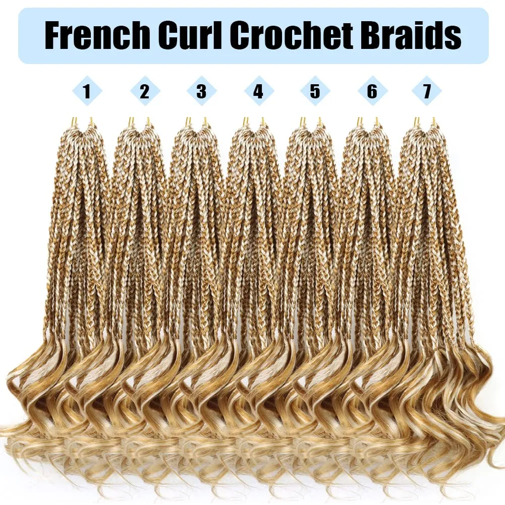 French Curl Braiding Hair Crochet Braids for Women 14 Inch 7 Packs Box Braids Crochet Hair Pre Looped French Curly Braiding Hair Curly Crochet Hair Extensions Braids(27/613)