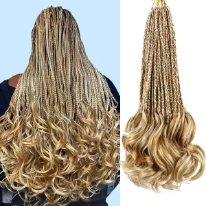 French Curl Braiding Hair Crochet Braids for Women 14 Inch 7 Packs Box Braids Crochet Hair Pre Looped French Curly Braiding Hair Curly Crochet Hair Extensions Braids(27/613)