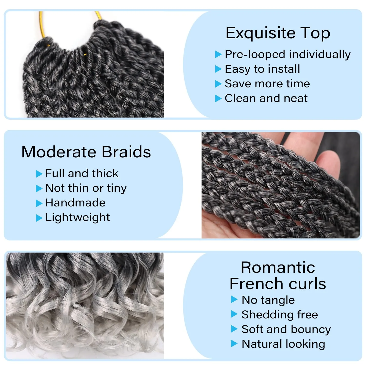 French Curl Crochet Braids - Curly Braiding Hair for Black Women - Goddess Box Braids - 16 Inch French Curls (Tgray#)