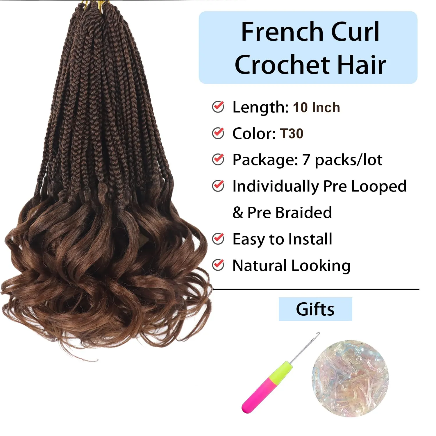 French Curl Crochet Hair 10 Inch French Curl Braiding Hair Crochet Braids with Curly Ends Short Ombre Goddess Box Braids Crochet Hair for Women French Curly Crochet Hair Extensions(7 Packs,T30)
