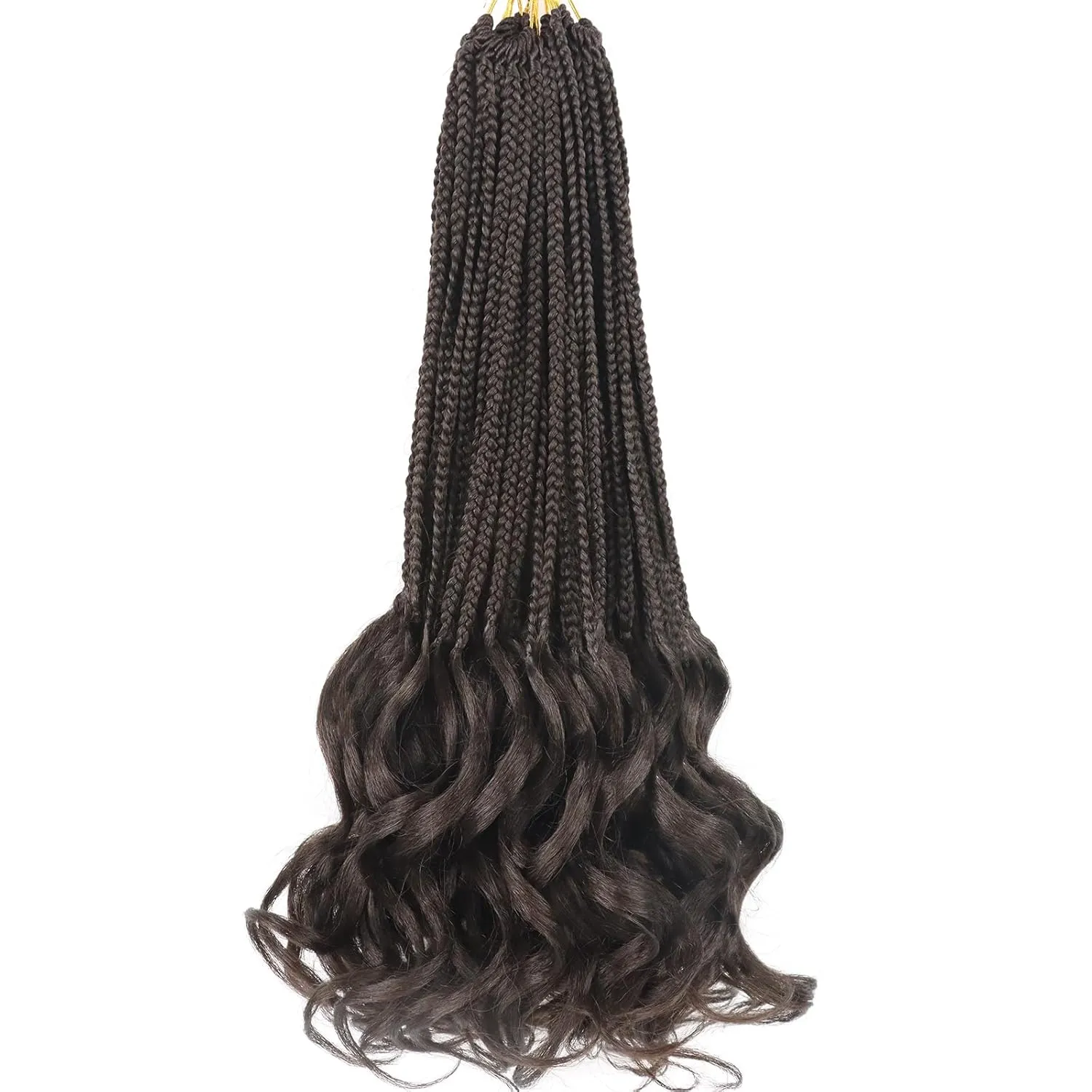 French Curly Crochet Hair Braiding Hair Pre Looped Goddess Box Braids Crochet Hair 16 Inch 7 Packs French Curl Crochet Braids Luxury Braiding Hair Pre Looped Knotless Braids with French Curls(4#)