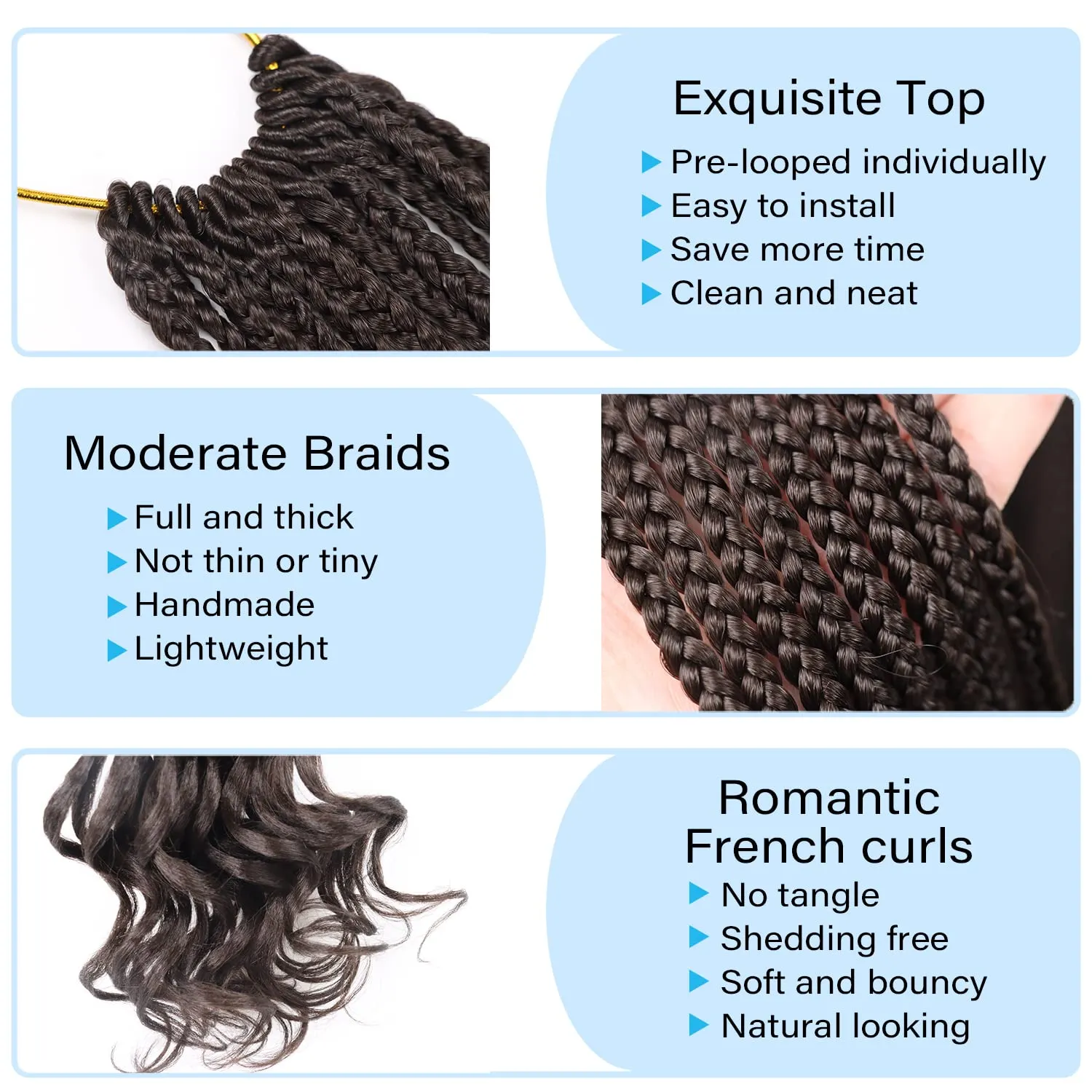 French Curly Crochet Hair Braiding Hair Pre Looped Goddess Box Braids Crochet Hair 16 Inch 7 Packs French Curl Crochet Braids Luxury Braiding Hair Pre Looped Knotless Braids with French Curls(4#)