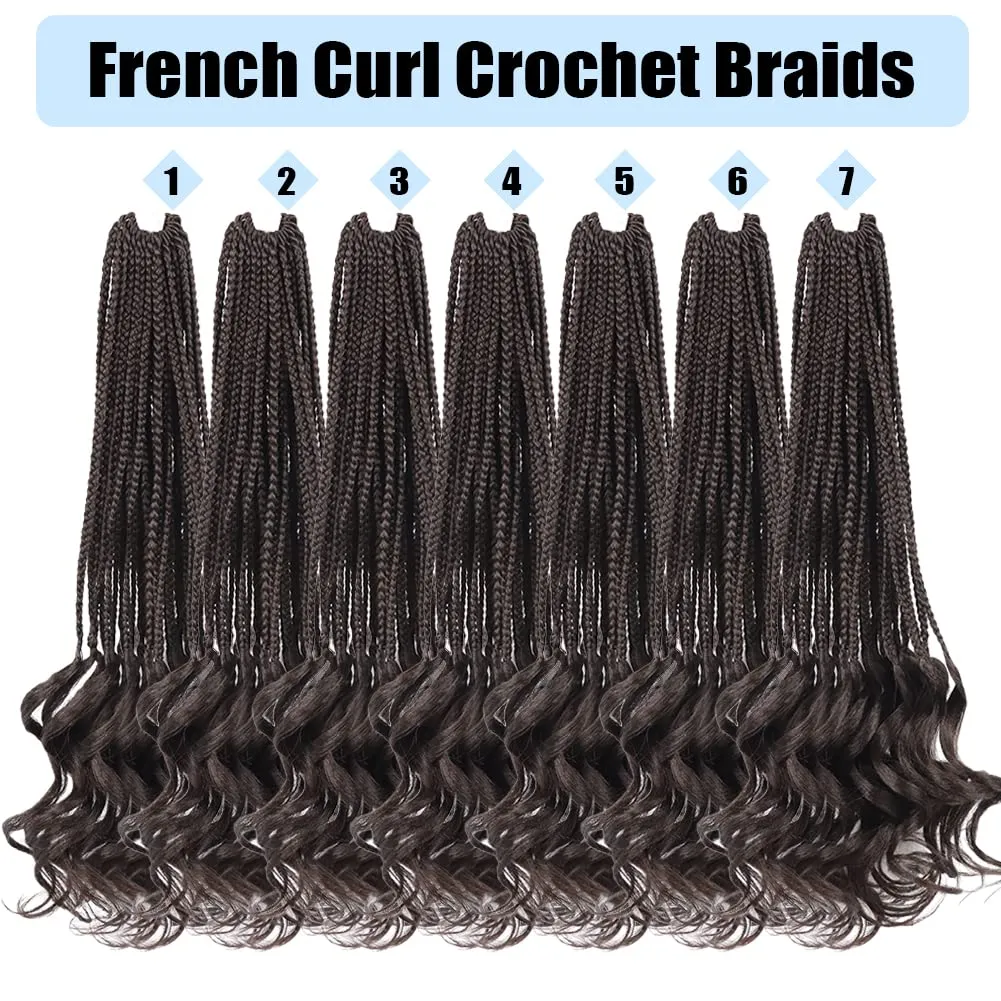French Curly Crochet Hair Braiding Hair Pre Looped Goddess Box Braids Crochet Hair 16 Inch 7 Packs French Curl Crochet Braids Luxury Braiding Hair Pre Looped Knotless Braids with French Curls(4#)