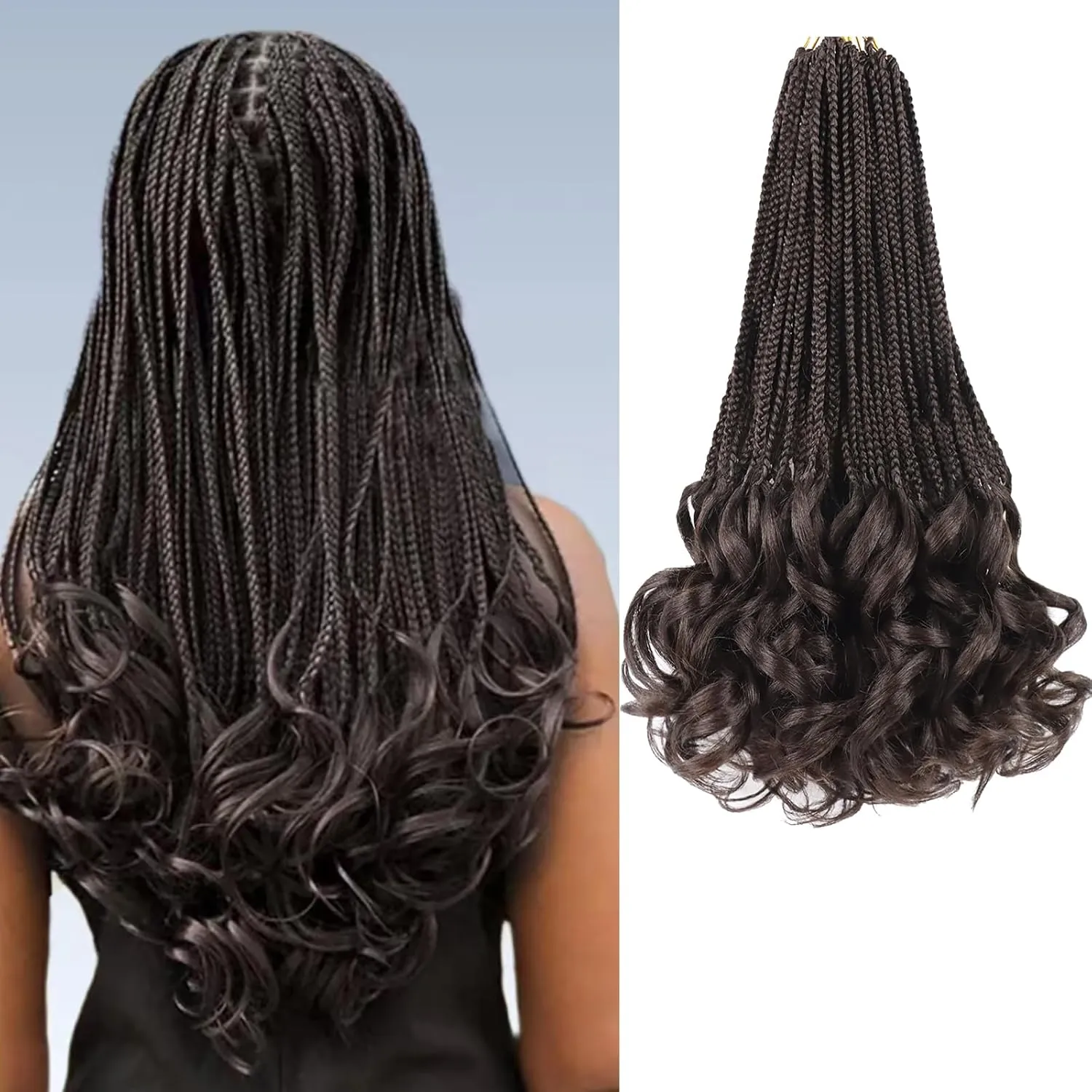 French Curly Crochet Hair Braiding Hair Pre Looped Goddess Box Braids Crochet Hair 16 Inch 7 Packs French Curl Crochet Braids Luxury Braiding Hair Pre Looped Knotless Braids with French Curls(4#)