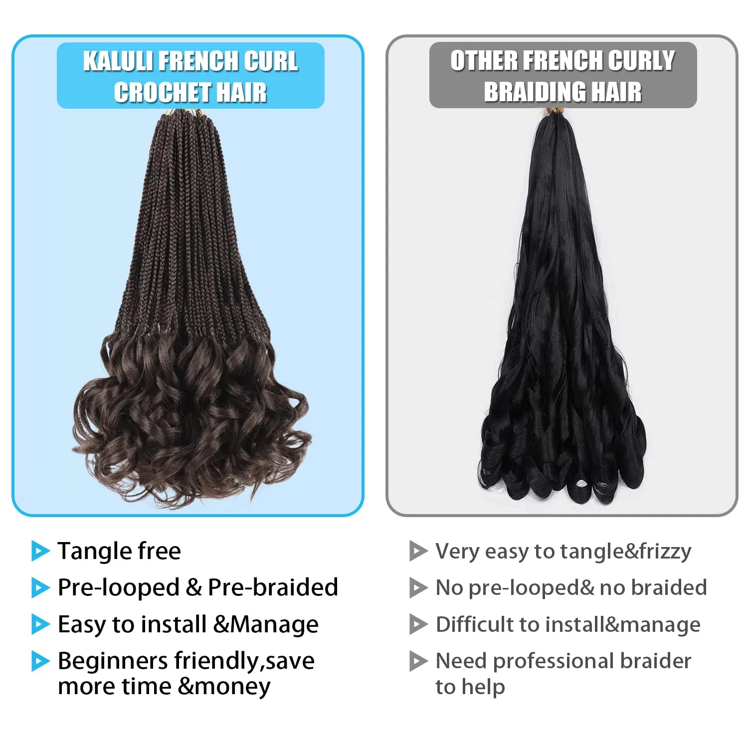 French Curly Crochet Hair Braiding Hair Pre Looped Goddess Box Braids Crochet Hair 16 Inch 7 Packs French Curl Crochet Braids Luxury Braiding Hair Pre Looped Knotless Braids with French Curls(4#)