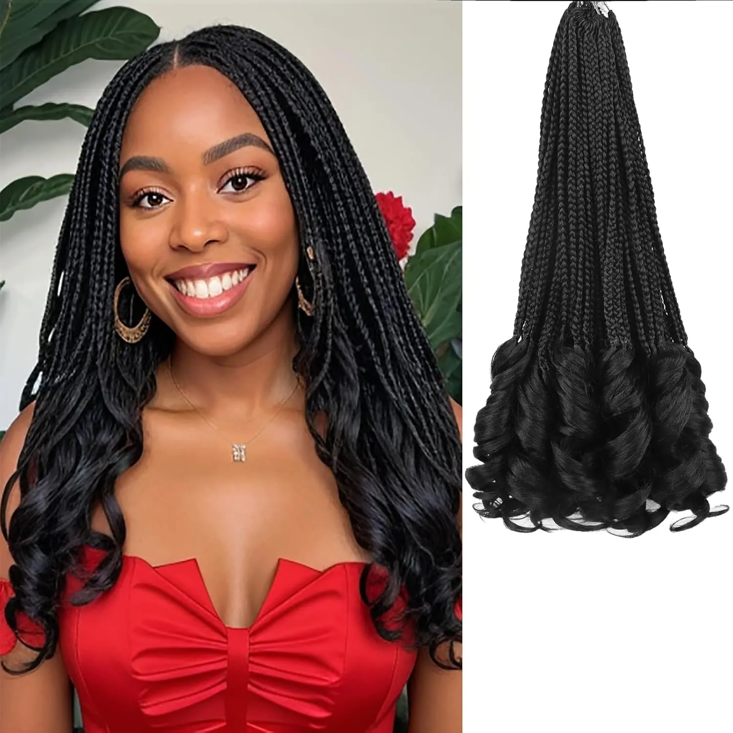 French Curly Crochet Hair for Black Women - Goddess Box Braids 16 Inch 7 Packs Crochet Braids Luxury Braiding Hair Pre-Looped Knotless Braids With Curls (1B#)
