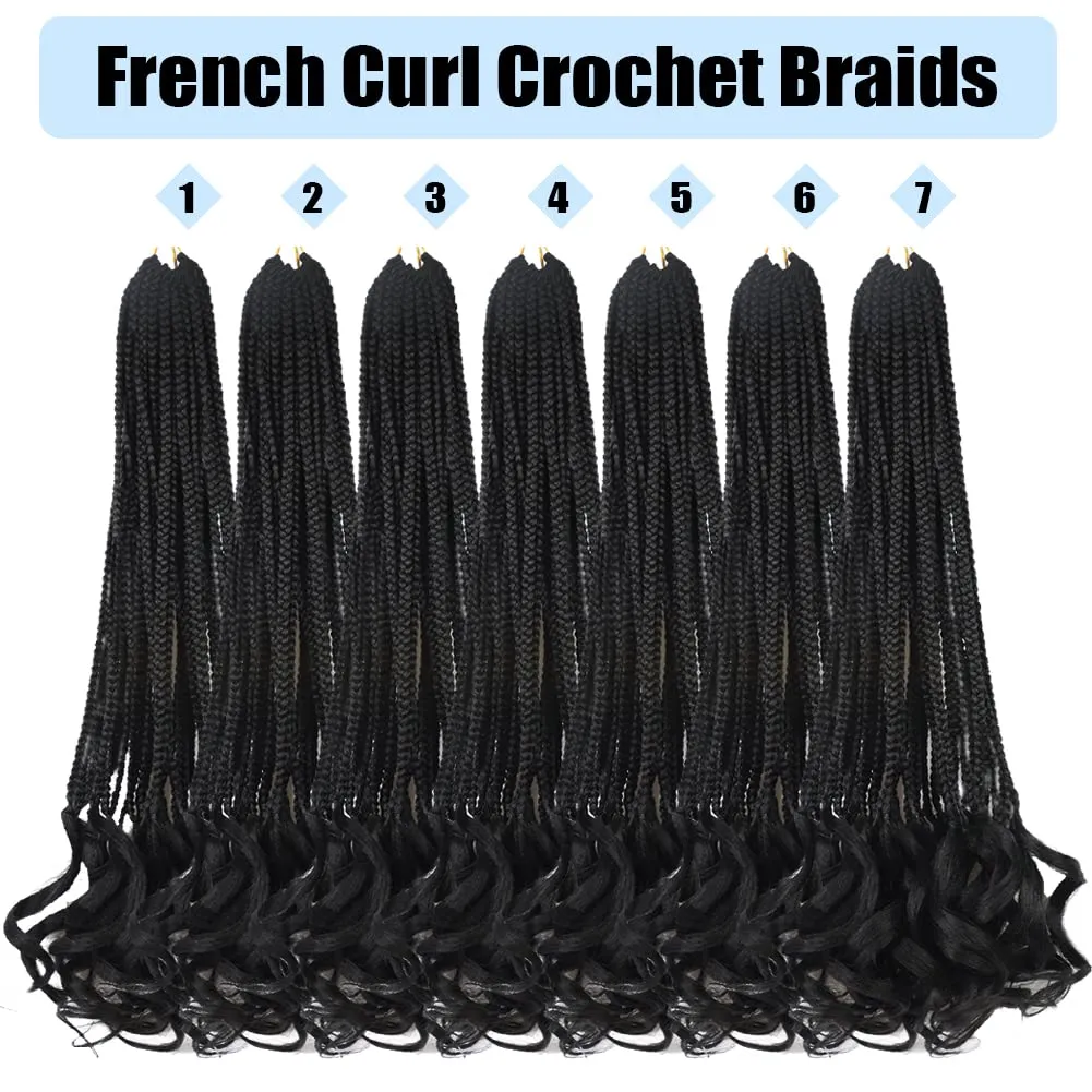 French Curly Crochet Hair for Black Women - Goddess Box Braids 16 Inch 7 Packs Crochet Braids Luxury Braiding Hair Pre-Looped Knotless Braids With Curls (1B#)