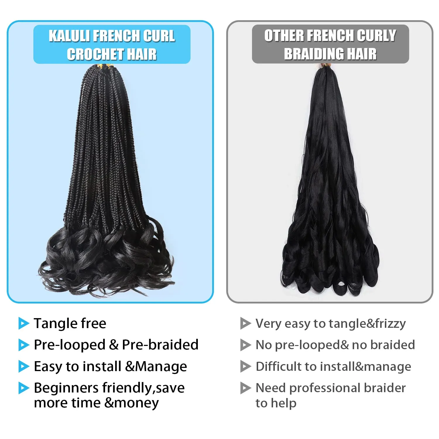 French Curly Crochet Hair for Black Women - Goddess Box Braids 16 Inch 7 Packs Crochet Braids Luxury Braiding Hair Pre-Looped Knotless Braids With Curls (1B#)