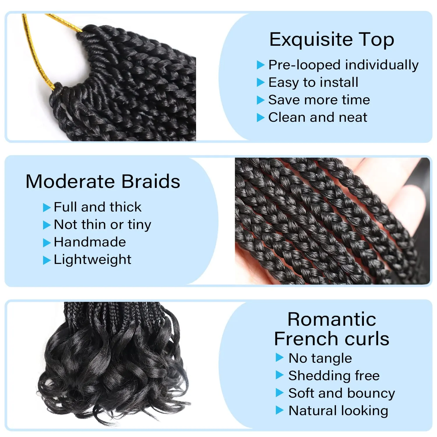 French Curly Crochet Hair for Black Women - Goddess Box Braids 16 Inch 7 Packs Crochet Braids Luxury Braiding Hair Pre-Looped Knotless Braids With Curls (1B#)