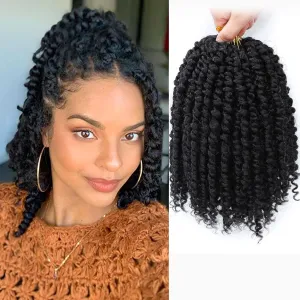 Fulcrum Passion Twist Hair 8 Inch, 8 Packs Passion Twist Crochet Hair for Black Women, Prelooped Crochet Twist Hair with Curly Ends (8Inch, 1B#)