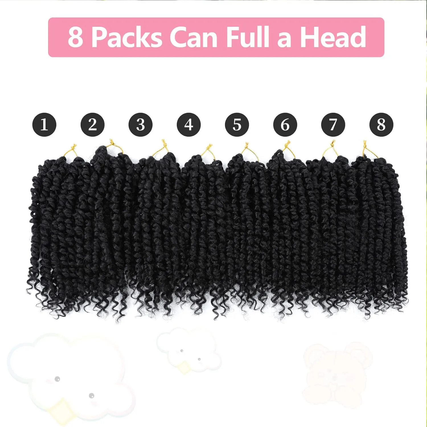 Fulcrum Passion Twist Hair 8 Inch, 8 Packs Passion Twist Crochet Hair for Black Women, Prelooped Crochet Twist Hair with Curly Ends (8Inch, 1B#)