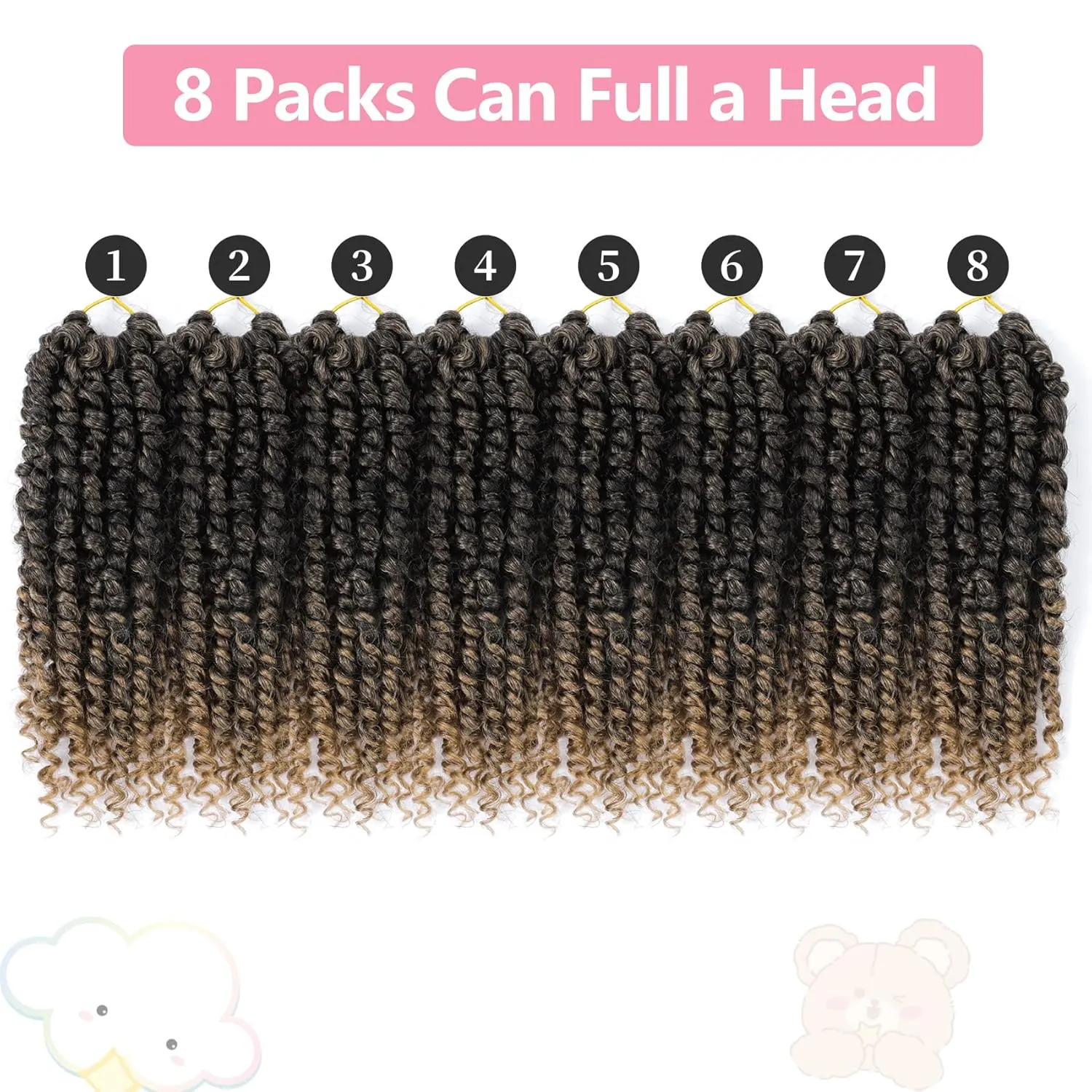Fulcrum Passion Twist Hair 8 Inch, 8 Packs Passion Twist Crochet Hair for Black Women, Prelooped Crochet Twist Hair with Curly Ends (8Inch, T27#)