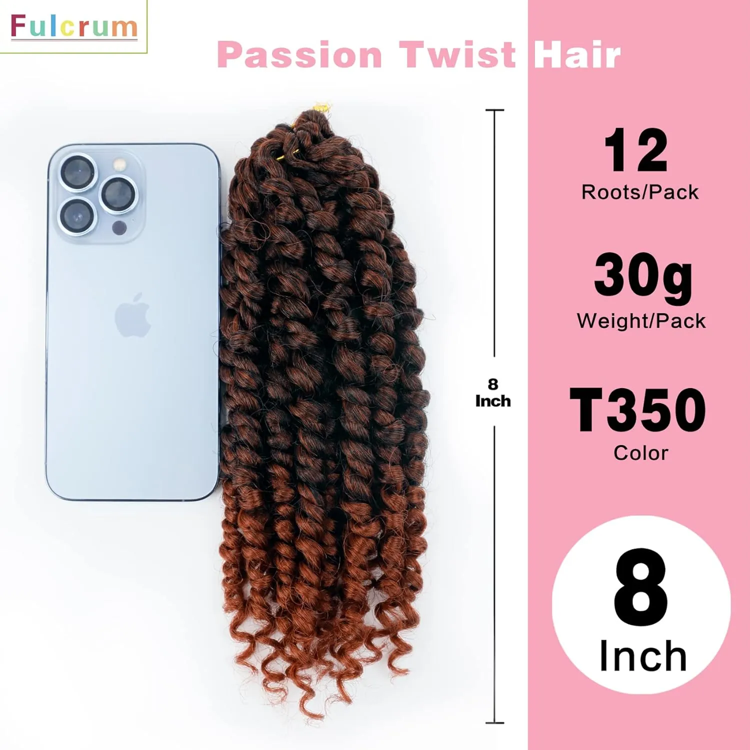 Fulcrum Passion Twist Hair 8 Inch, 8 Packs Passion Twist Crochet Hair for Black Women, Prelooped Crochet Twist Hair with Curly Ends (8Inch, T30#)