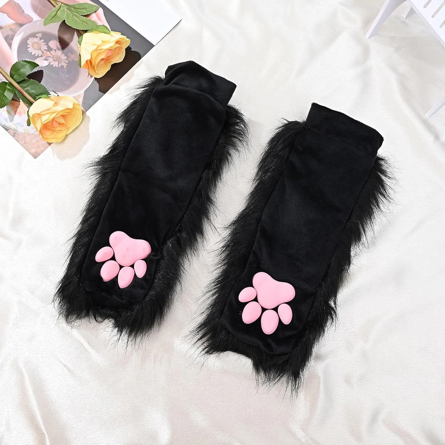 Furry Costume Cosplay Set For Women 3d Toe Beans Gloves Cat Tail Clip Ears Leg Warmers Fluffy Party Toys For Gift…