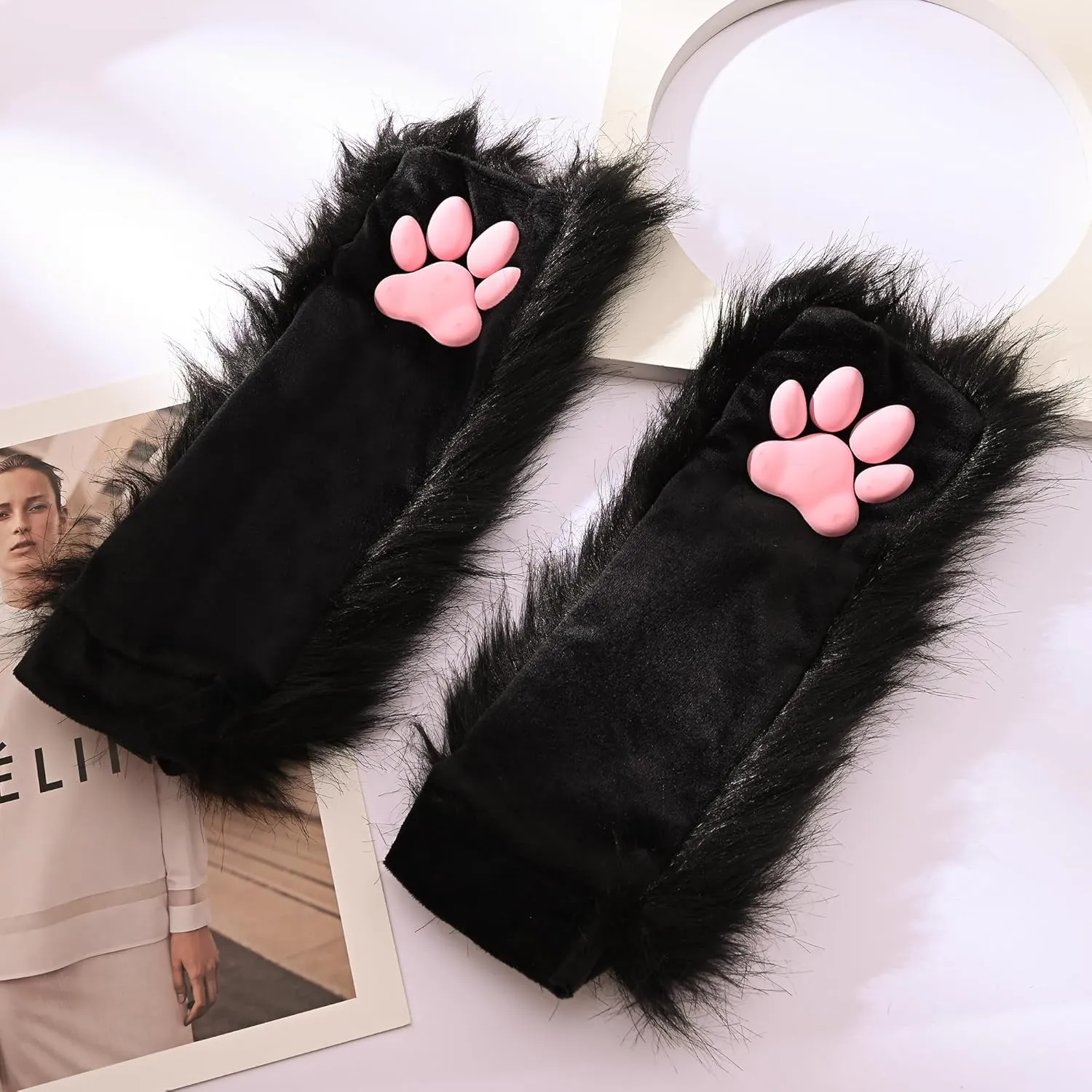 Furry Costume Cosplay Set For Women 3d Toe Beans Gloves Cat Tail Clip Ears Leg Warmers Fluffy Party Toys For Gift…