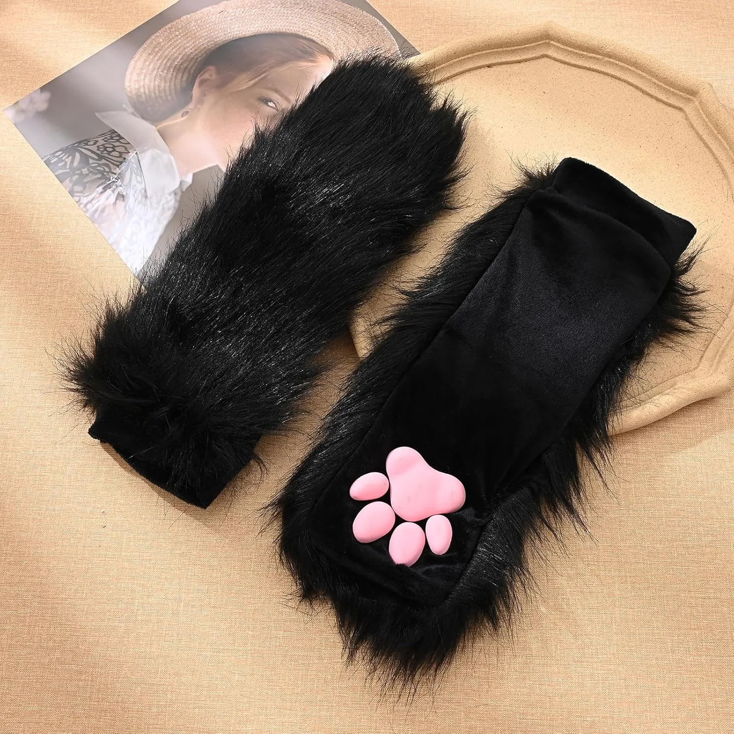 Furry Costume Cosplay Set For Women 3d Toe Beans Gloves Cat Tail Clip Ears Leg Warmers Fluffy Party Toys For Gift…