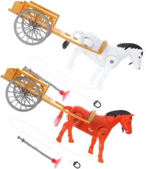 GALPADA 2Pcs Rotating Electric Horse and Cart Educational Plaything for Imagination Development Material Interactive Design Present