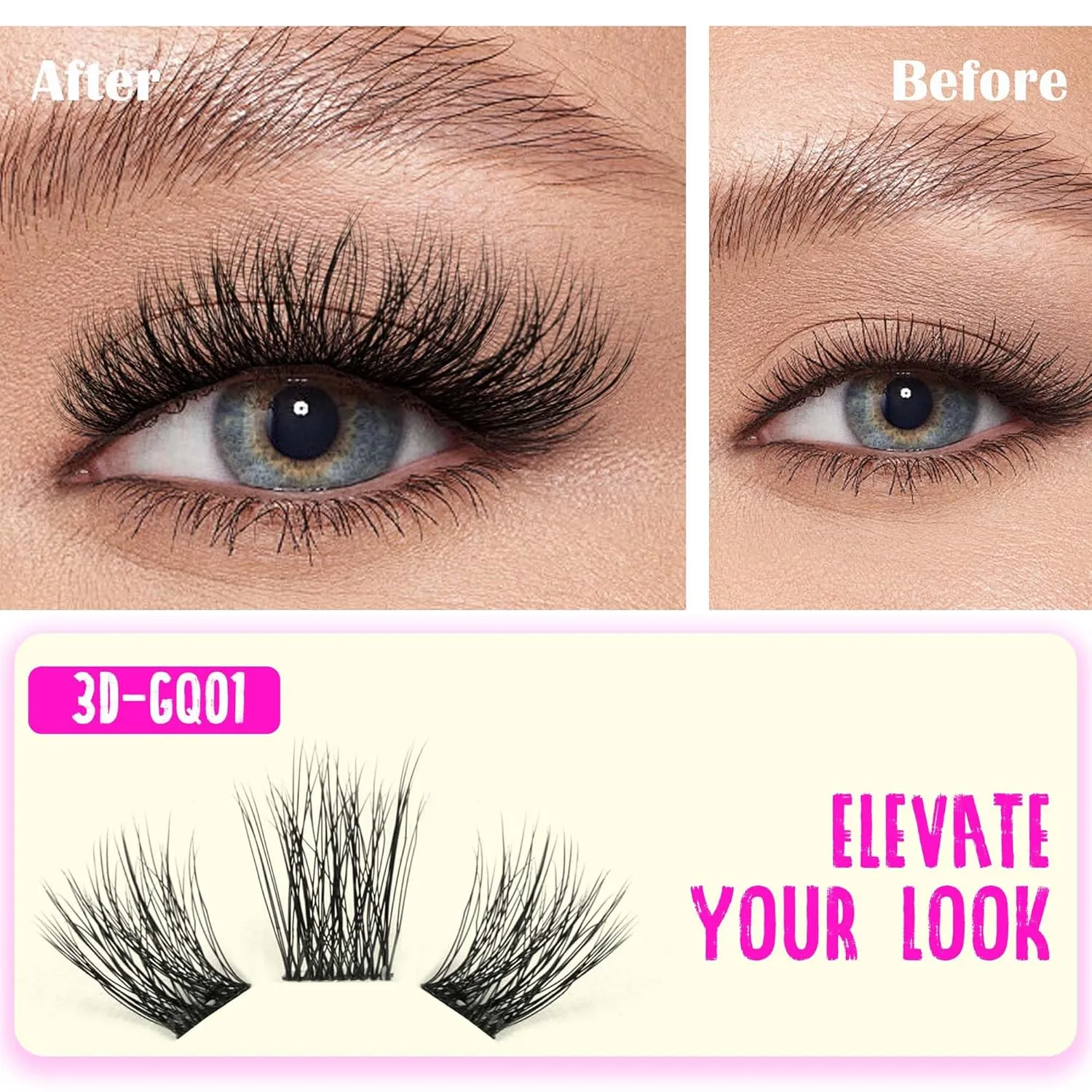 GAQQI Lash Clusters Kit, DIY Lash Extensions Kit 10-14mm Fluffy Cluster Lashes, Volume Eyelash Clusters with Lash Bond and Seal Tweezer Remover 120pcs Thin Band Individual Lashes (3D-GQ01-KIT)