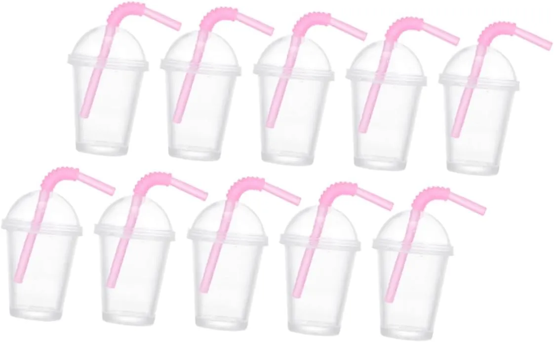Garneck 10pcs Miniature Tea Cup Straw for Dollhouse Decor Cute Tea Cup Ornament for Mini Food Scenes Accessory for Miniature Projects