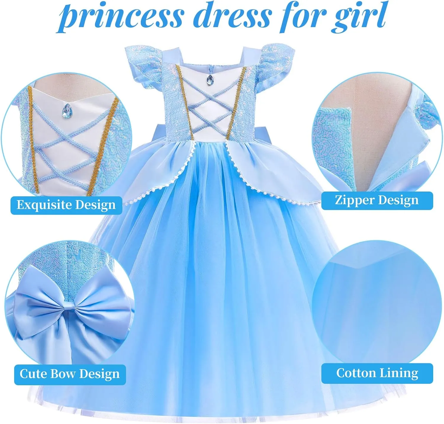 G.C Light Up Princess Costume Dress for Girls Kids Princess Dress Up Clothes Crown Wand Necklace Gloves Halloween Cosplay
