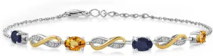 Gem Stone King 2.39 Ct Oval Blue Sapphire Yellow Sapphire 925 Silver and 10K Yellow Gold Lab Grown Diamond Infinity Bracelet For Women Mother's Mom Wife Her, Fully Adjustable Up to 7.5 Inch
