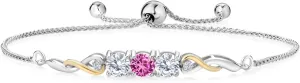Gem Stone King 925 Sterling Silver and 10K Yellow Gold Pink Created Sapphire Tennis Bracelet For Women (1.57 Cttw, Gemstone September Birthstone, Fully Adjustable Up to 9 Inch)