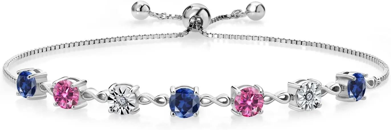 Gem Stone King 925 Sterling Silver Lab Grown Diamond Tennis Bracelet For Women Created Sapphire Pink Moissanite (2.81 Cttw, Fully Adjustable Up to 9 Inch)